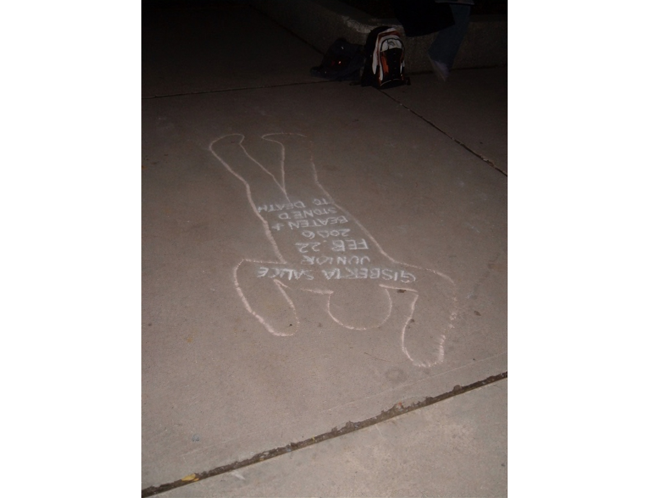 Figure 1. Chalk outline, Queen’s University, 2006. Photo by author.